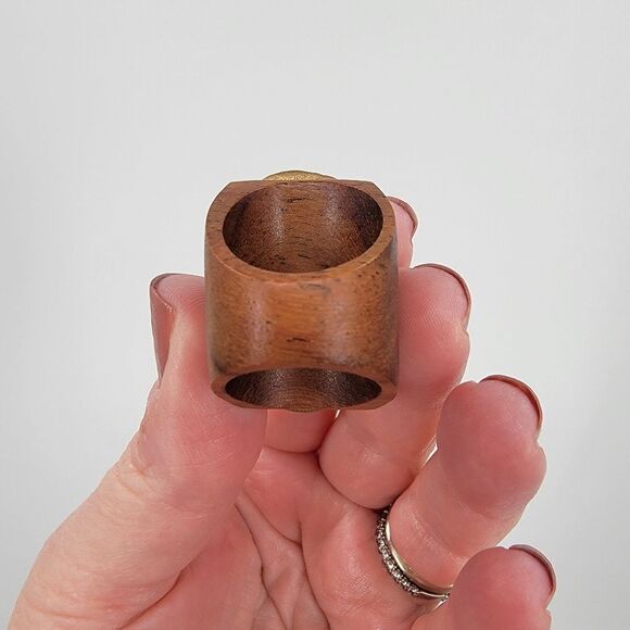 J.Fein Size 7 Boho Gilt Bronze Large High Profile Wooden Statement Ring - Picture 10 of 13